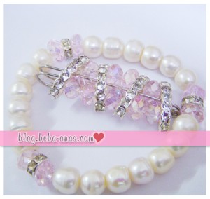 pearl bracelet pink and brooch