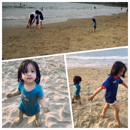 budak-budak main tepi pantai teluk likas
