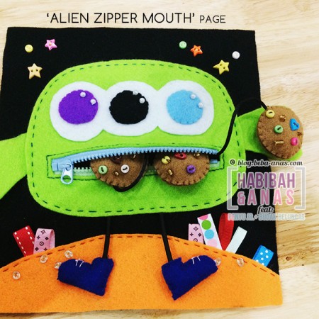 quiet book - alien zipper page
